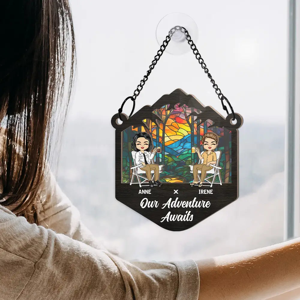 Custom 'Adventure Partners For Life' Suncatcher Ornament for Couples