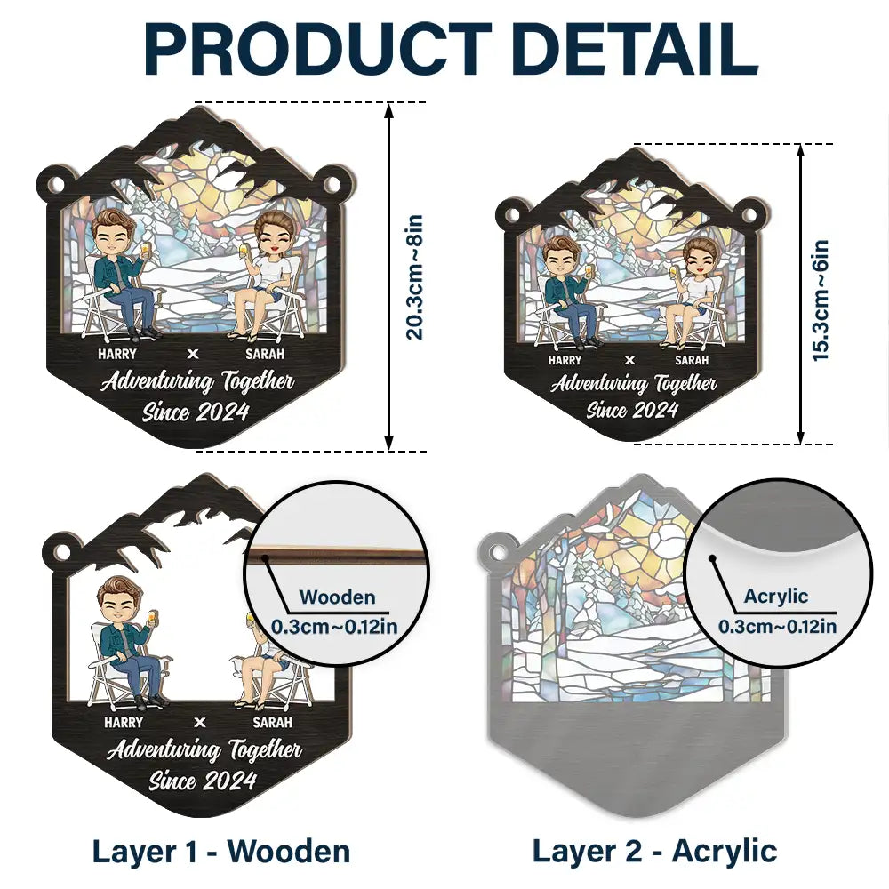 Custom 'Adventure Partners For Life' Suncatcher Ornament for Couples