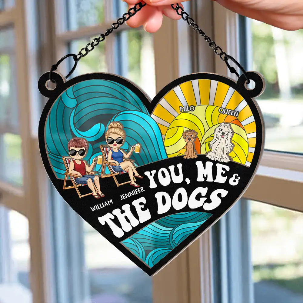 Personalized Beach Suncatcher: "You, Me & The Dogs" for Couples