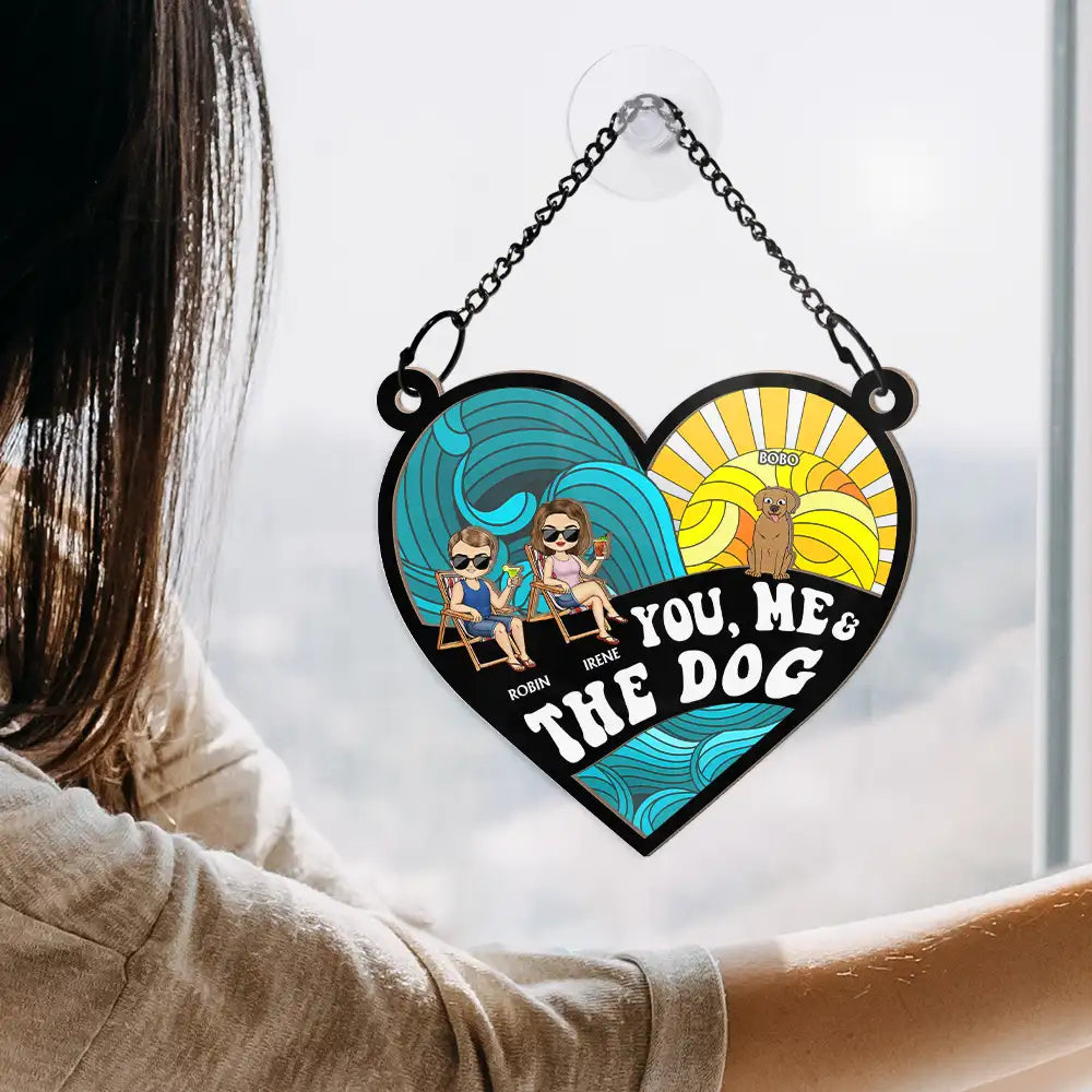 Personalized Beach Suncatcher: "You, Me & The Dogs" for Couples