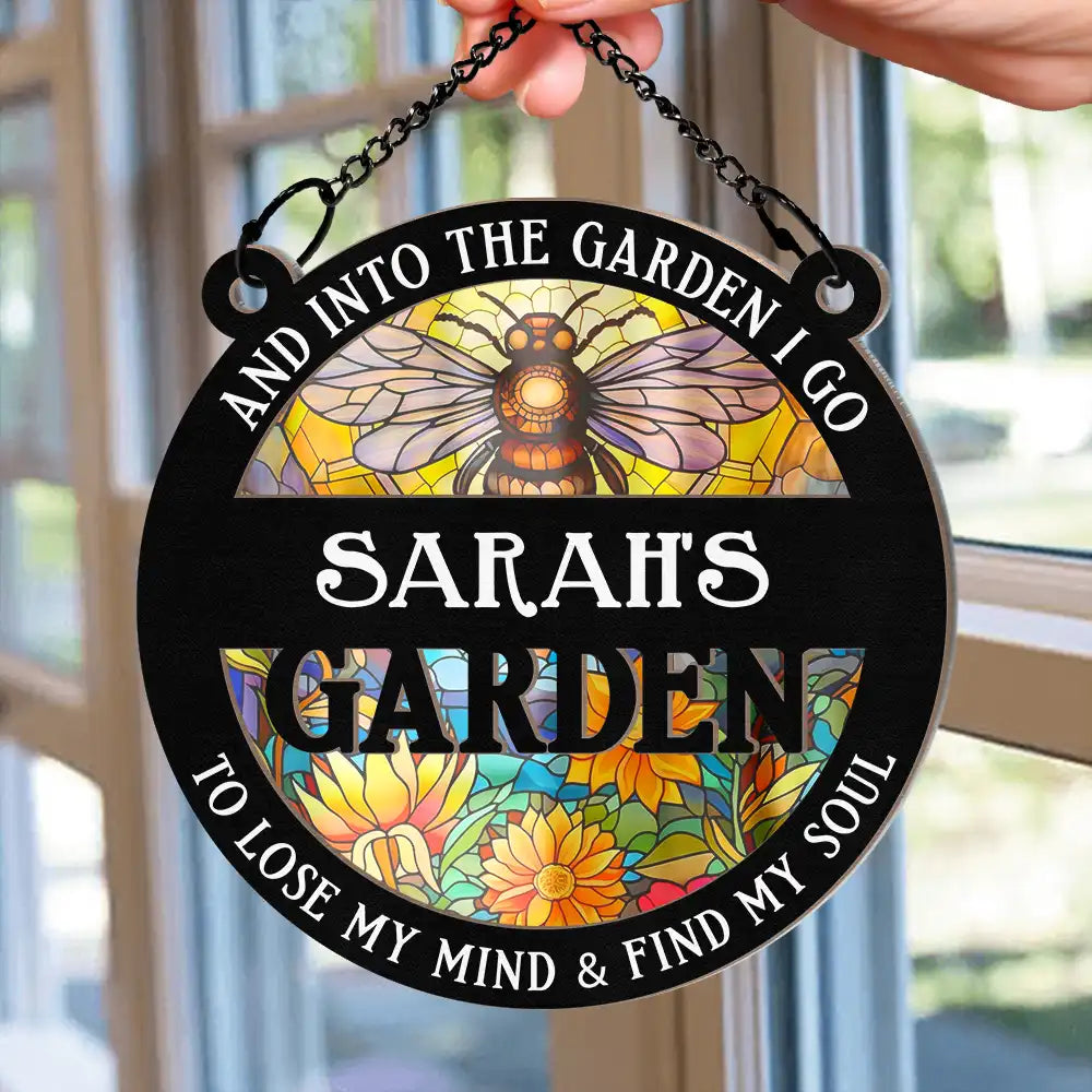 Personalized Hummingbird Suncatcher: 'Into The Garden I Go' Window Art