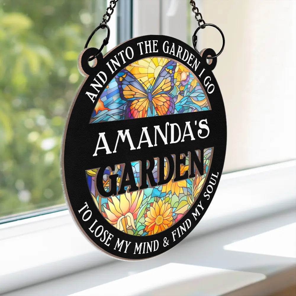 Personalized Hummingbird Suncatcher: 'Into The Garden I Go' Window Art