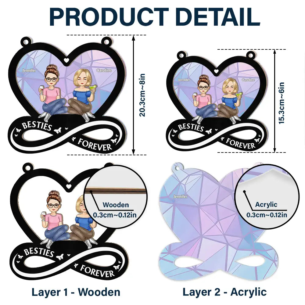 Personalized Best Friends Suncatcher Ornament - Custom 'Besties Forever' Gift