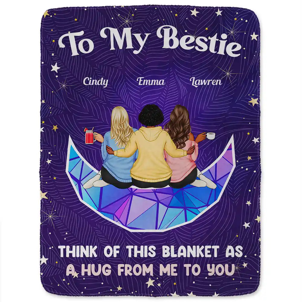 Gift For Bestie, Gift For Sisters - Think Of This Blanket As A Hug Bestie Sister On Moon - Personalized Fleece Blanket, Sherpa Blanket