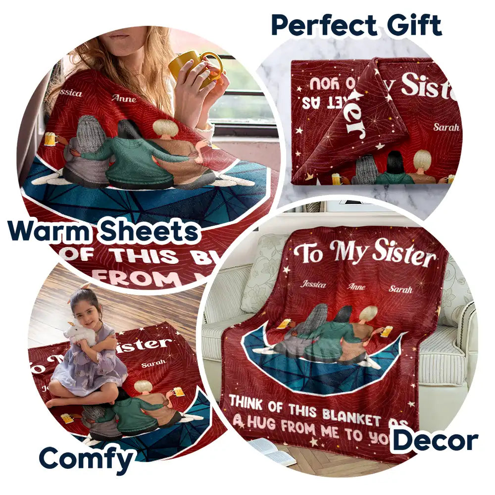 Gift For Bestie, Gift For Sisters - Think Of This Blanket As A Hug Bestie Sister On Moon - Personalized Fleece Blanket, Sherpa Blanket