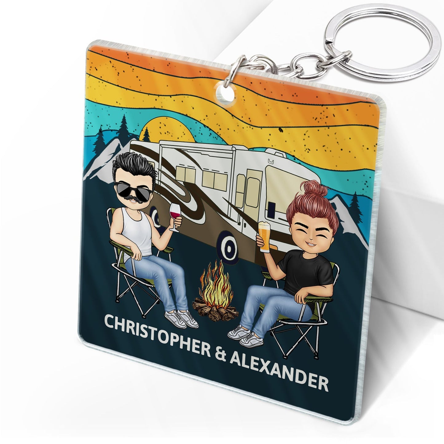 Personalized 'Keys to the Camper' Keychain - Unique Camping Couple Gift