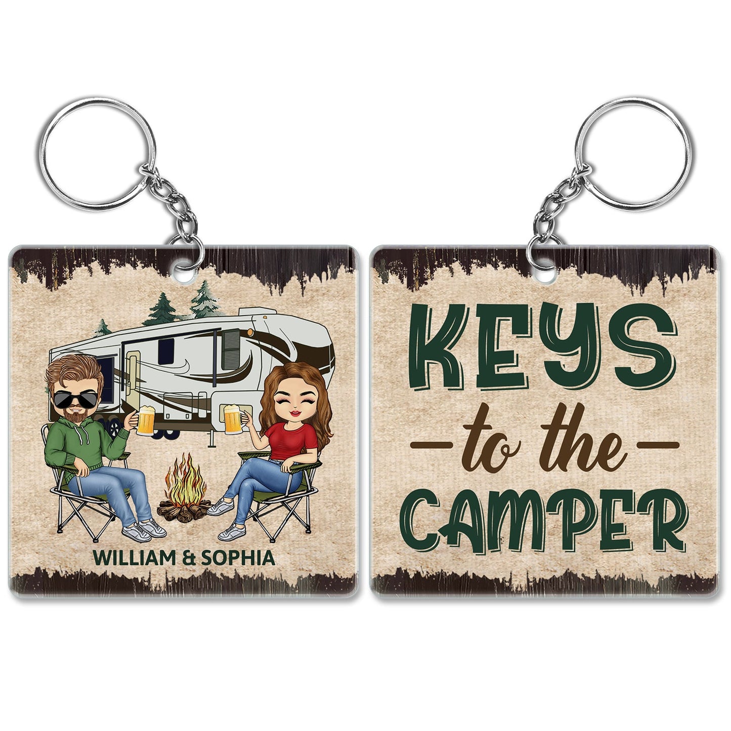 Personalized 'Keys to the Camper' Keychain - Unique Camping Couple Gift