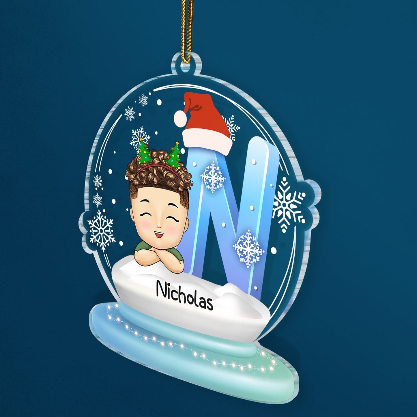 Personalized Chibi Kid Christmas Ornament – Custom Name & Initial Gift