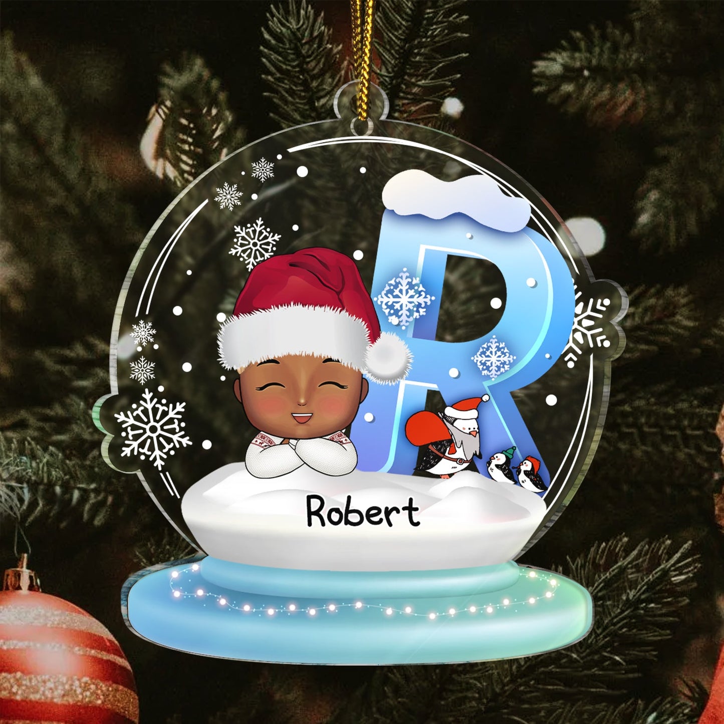 Personalized Chibi Kid Christmas Ornament – Custom Name & Initial Gift