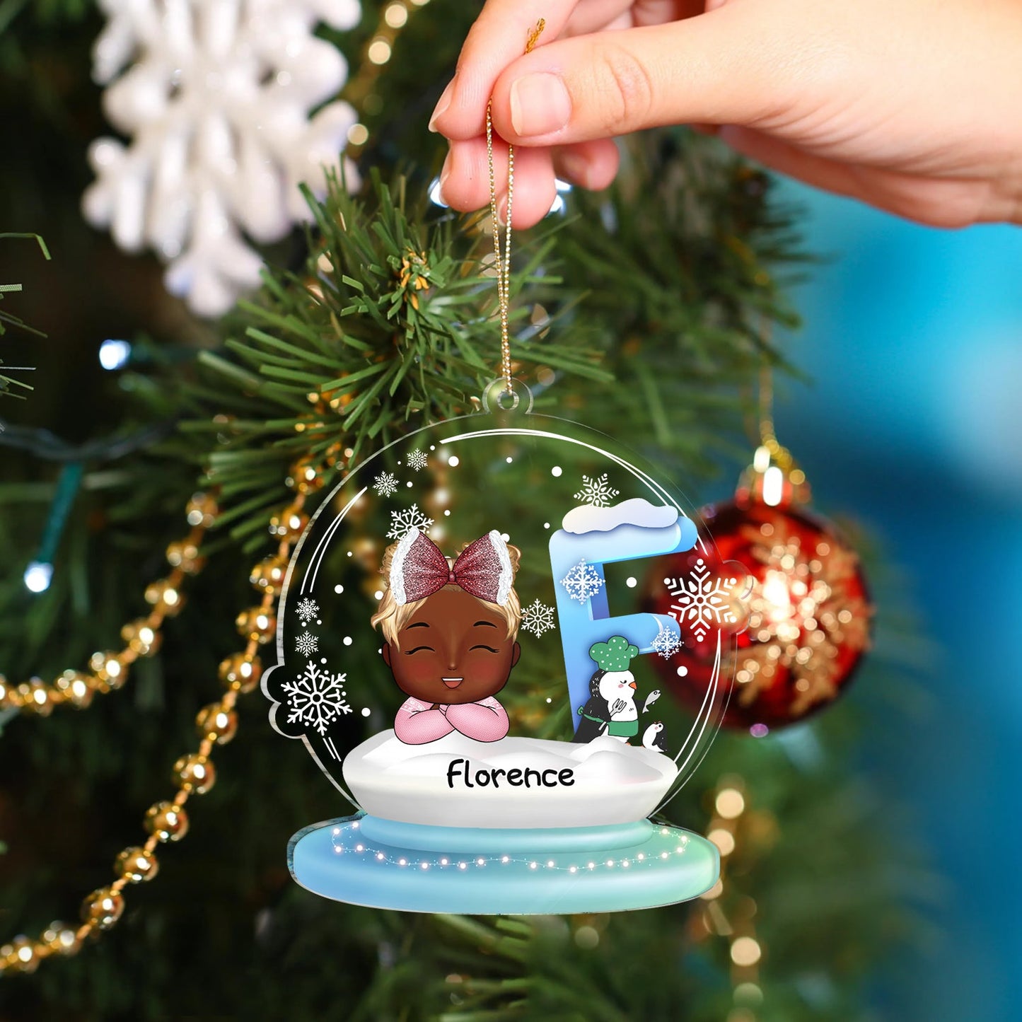 Personalized Chibi Kid Christmas Ornament – Custom Name & Initial Gift