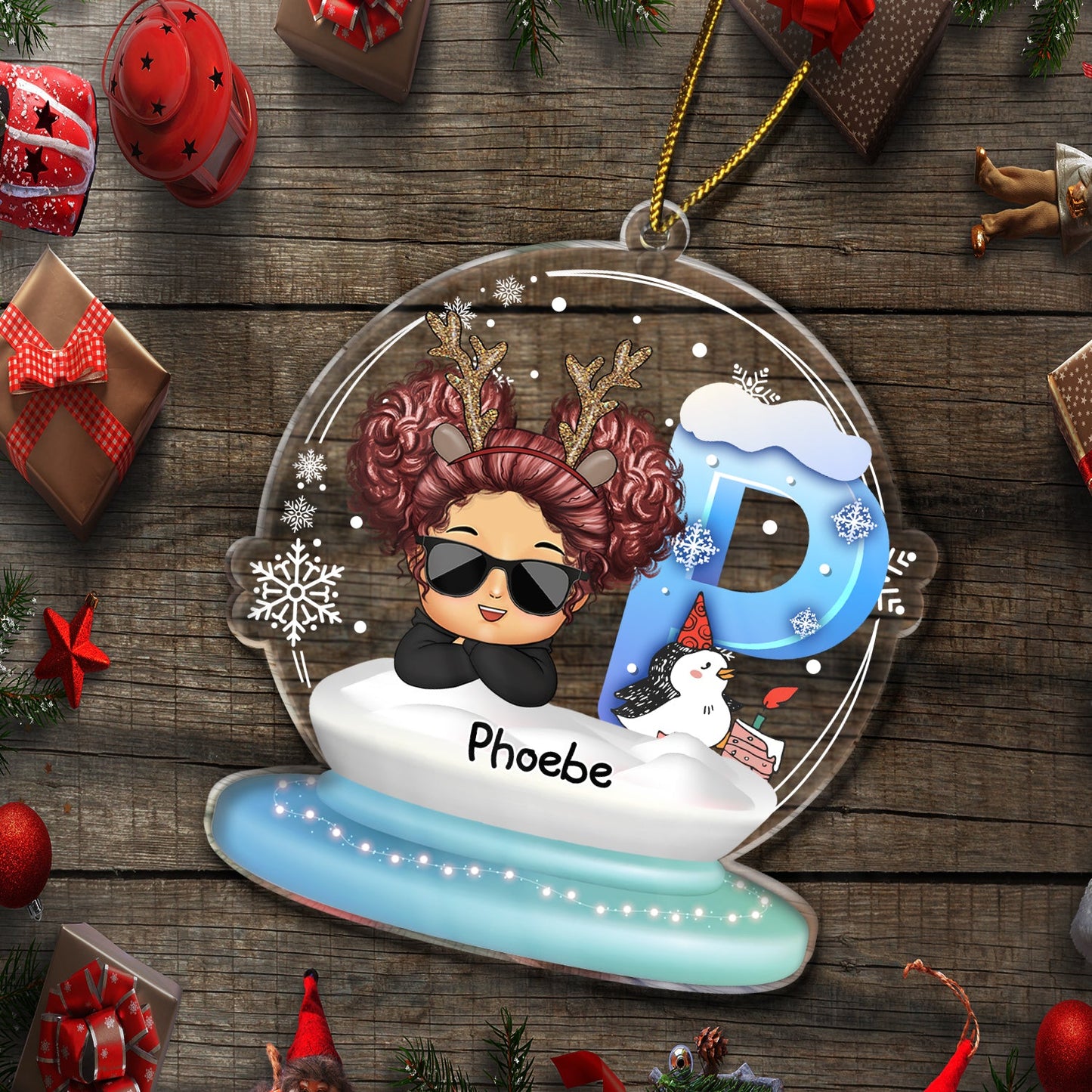 Personalized Chibi Kid Christmas Ornament – Custom Name & Initial Gift