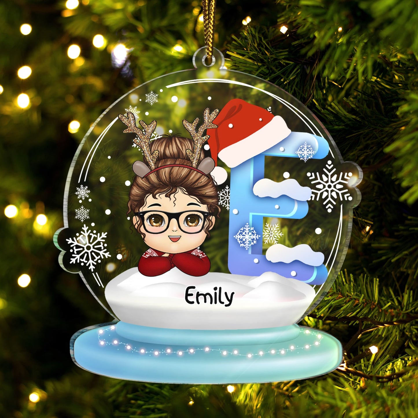 Personalized Chibi Kid Christmas Ornament – Custom Name & Initial Gift