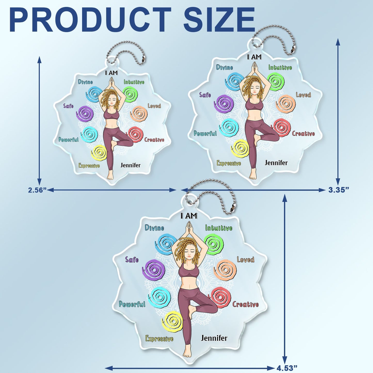 Personalized "I AM Divine Intuitive Loved" Yoga Affirmation Car Hanger Charm