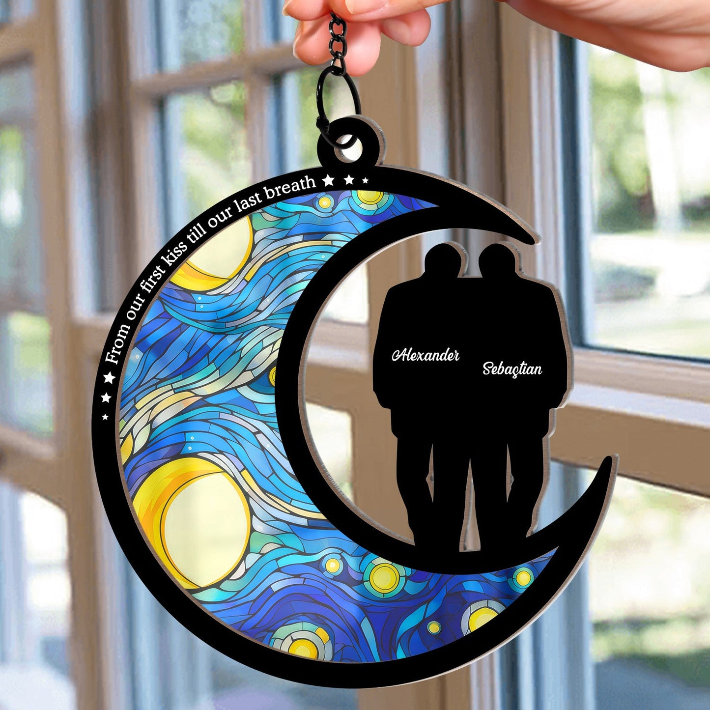 Personalized Couple Suncatcher: 'First Kiss Till Last Breath' Ornament