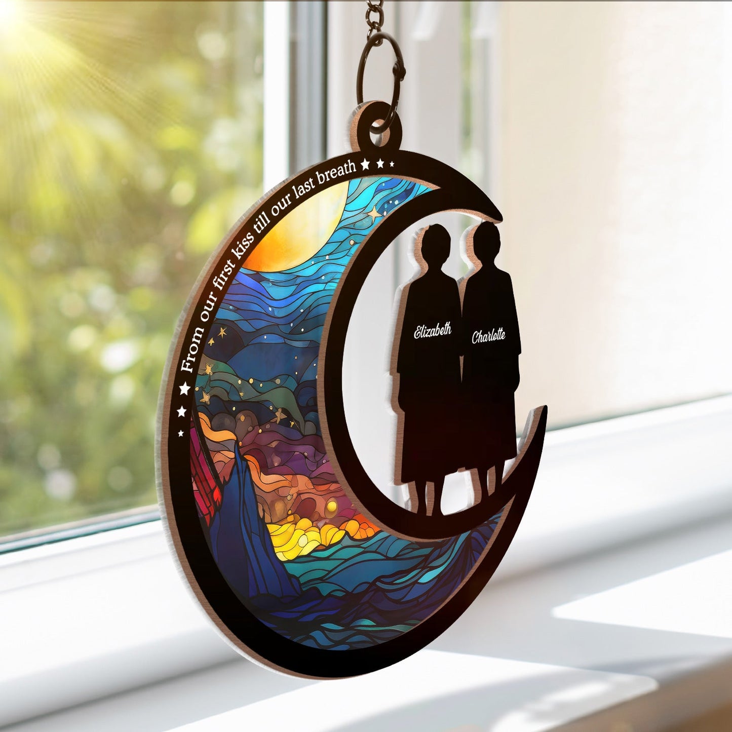 Personalized Couple Suncatcher: 'First Kiss Till Last Breath' Ornament
