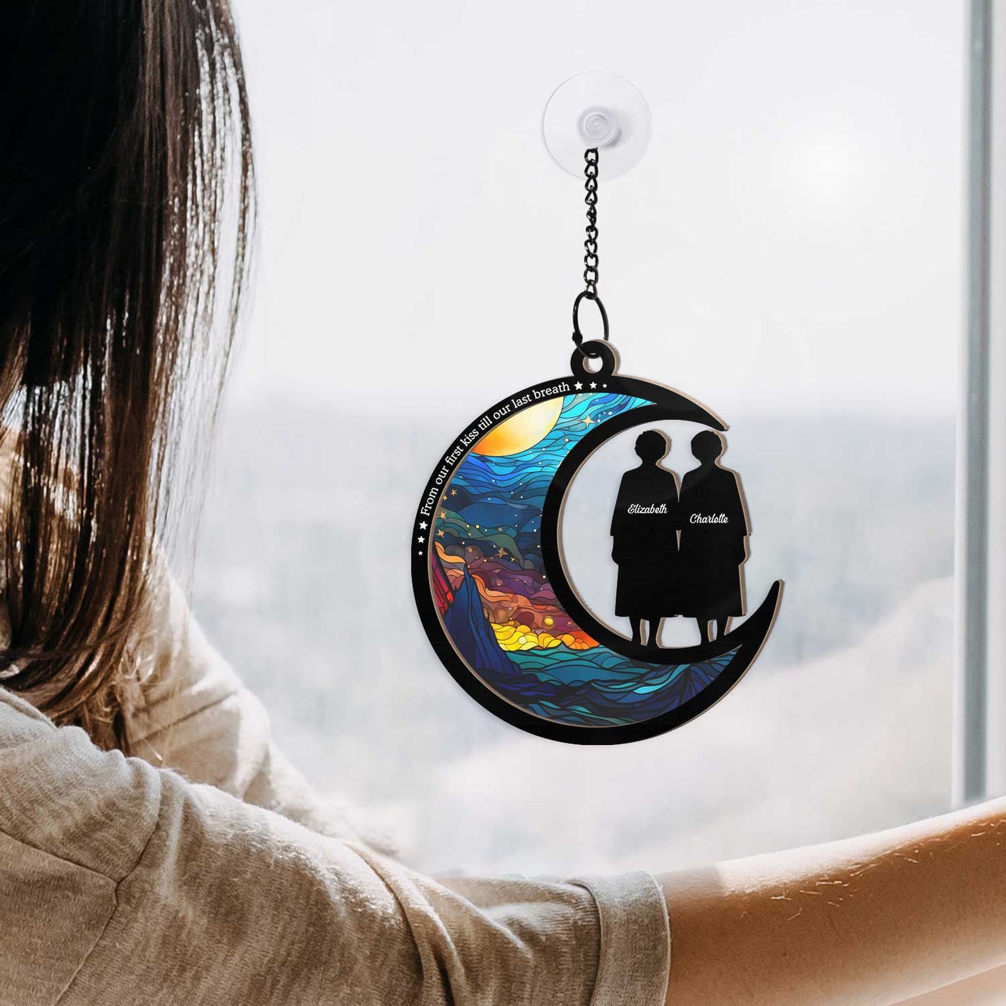 Personalized Couple Suncatcher: 'First Kiss Till Last Breath' Ornament