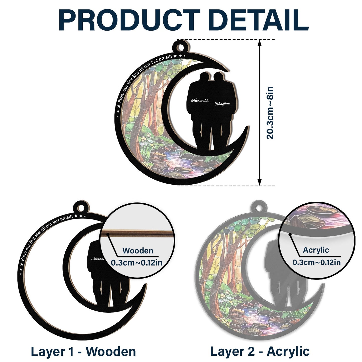 Personalized Couple Suncatcher: 'First Kiss Till Last Breath' Ornament