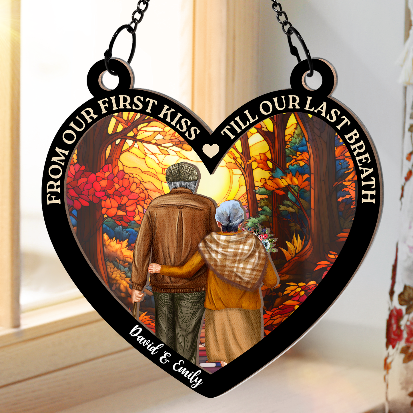 Heartfelt Personalized 'First Kiss Till Last Breath' Couples Suncatcher Ornament