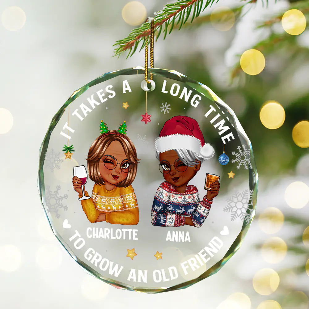Personalized 'Long Time to Grow' Best Friend Christmas Glass Ornament