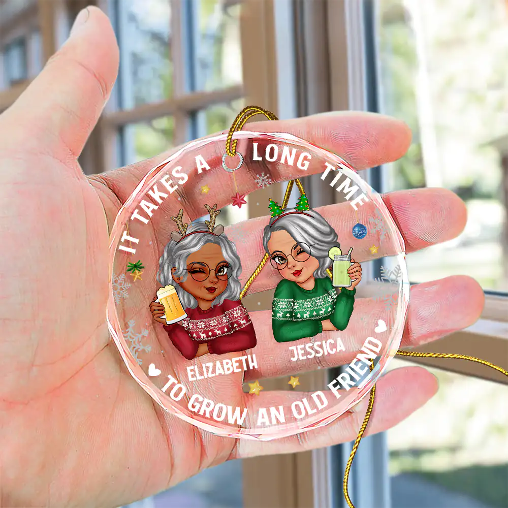 Personalized 'Long Time to Grow' Best Friend Christmas Glass Ornament