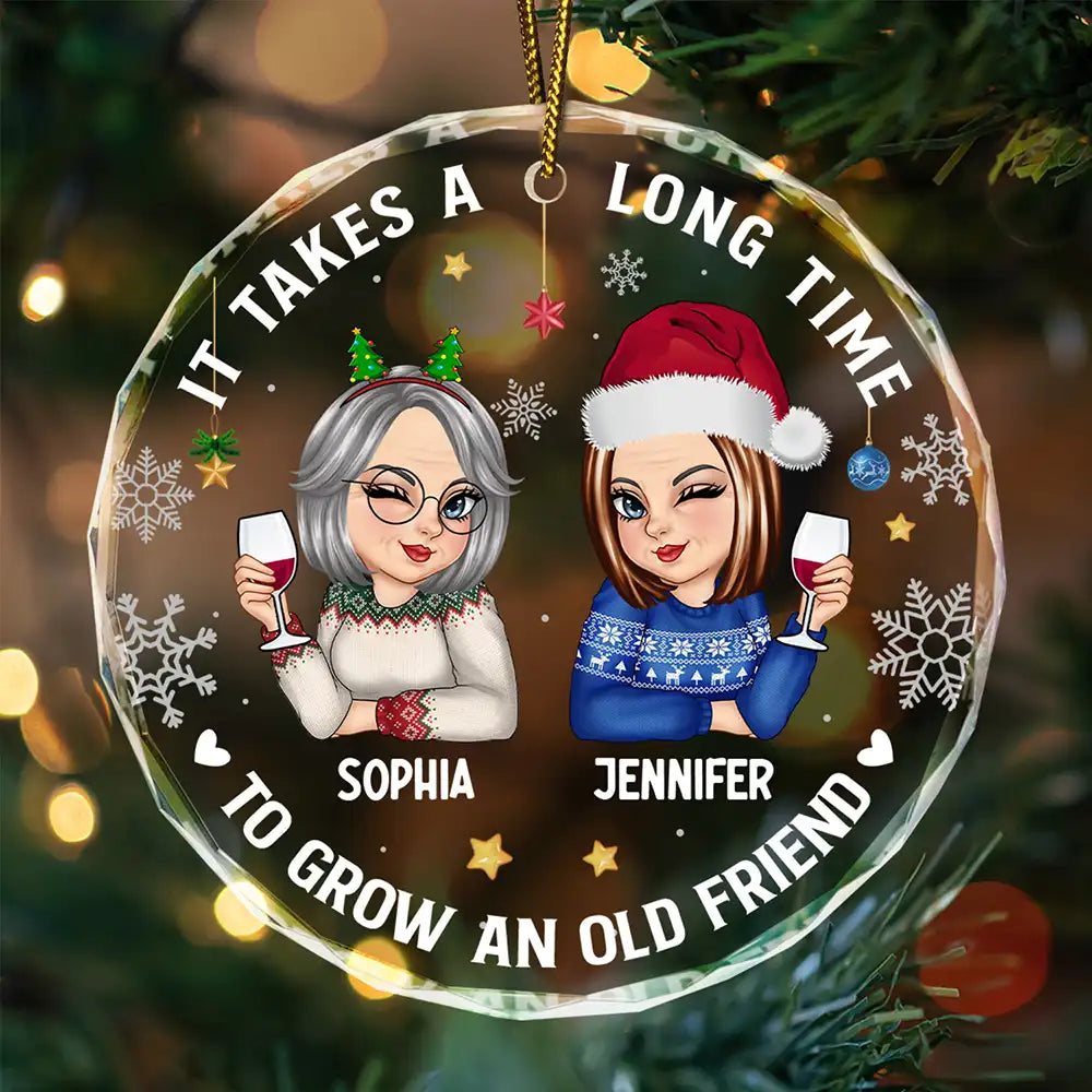 Personalized 'Long Time to Grow' Best Friend Christmas Glass Ornament