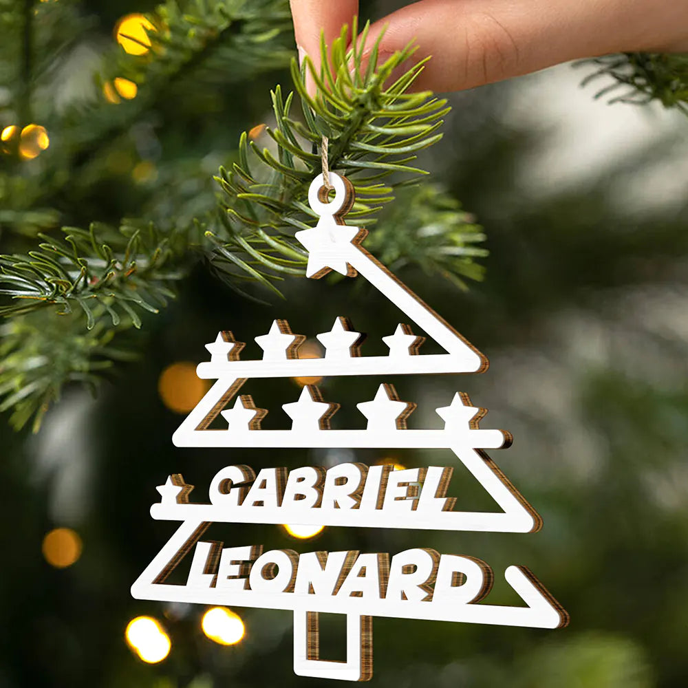 Personalized Family Name Christmas Tree Ornament - Custom Wooden Keepsake