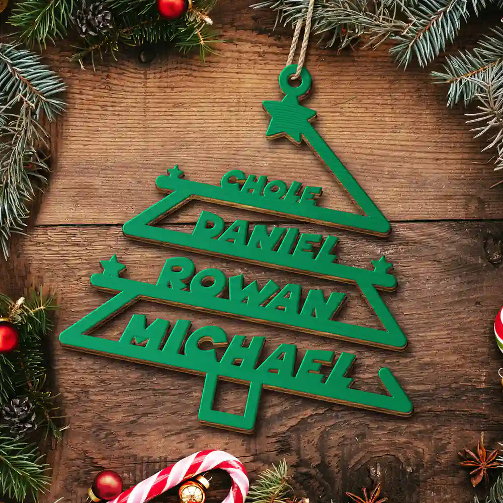 Personalized Family Name Christmas Tree Ornament - Custom Wooden Keepsake