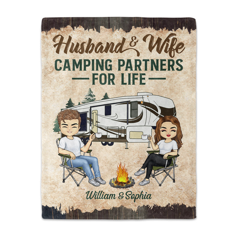 Personalized 'Camping Partners For Life' Blanket for Husband & Wife