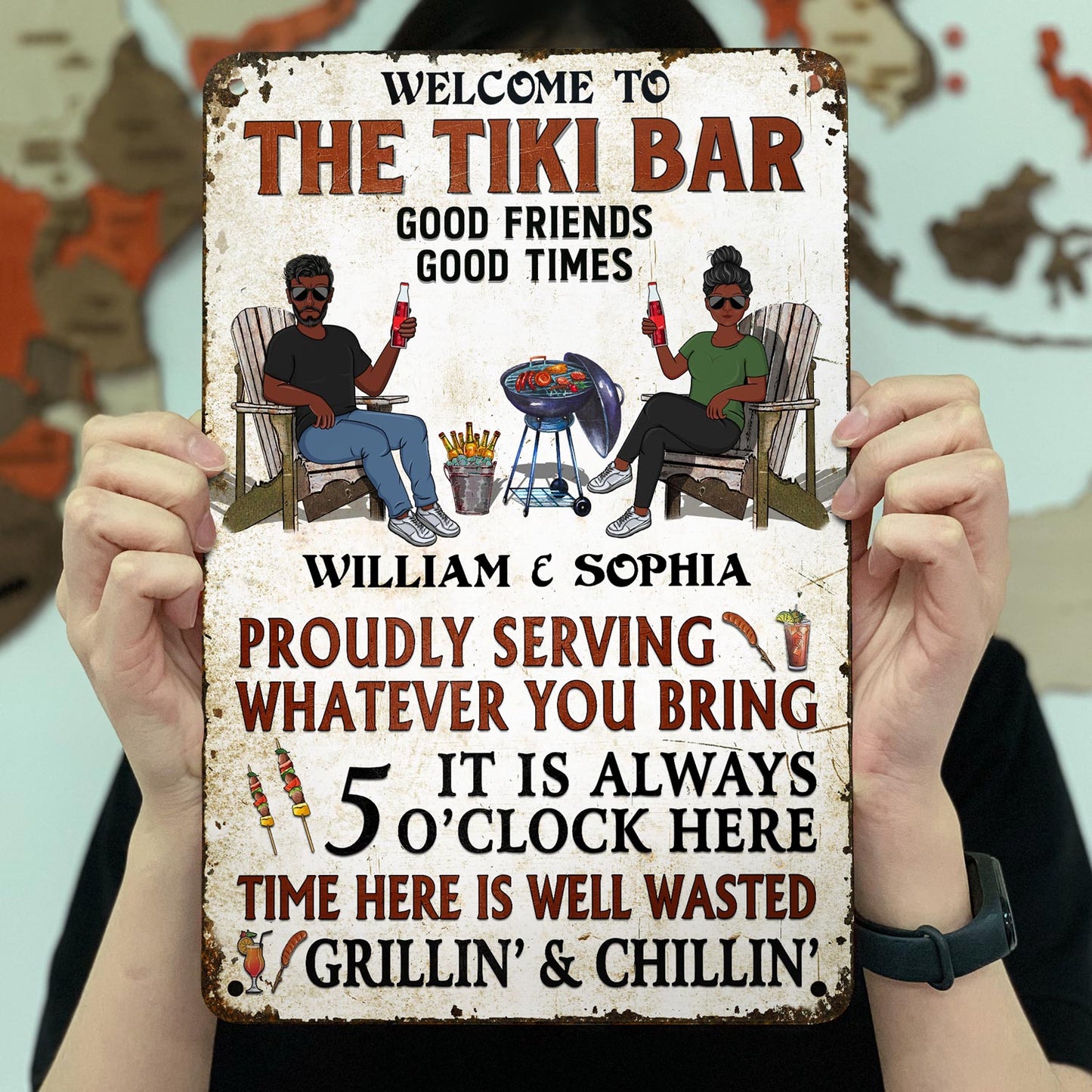 Personalized Patio Bar Metal Sign for Couples - "Welcome to Our Patio Bar"