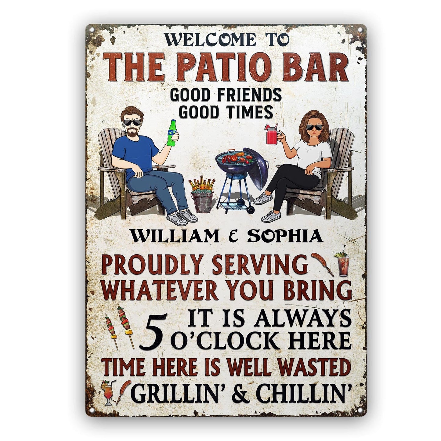 Personalized Patio Bar Metal Sign for Couples - "Welcome to Our Patio Bar"