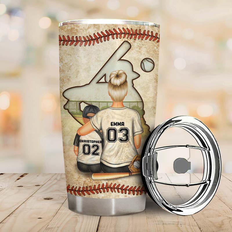 Baseball Mom Gift - Behind Every Great Player is a Proud Mom - Personalized Tumbler Cup