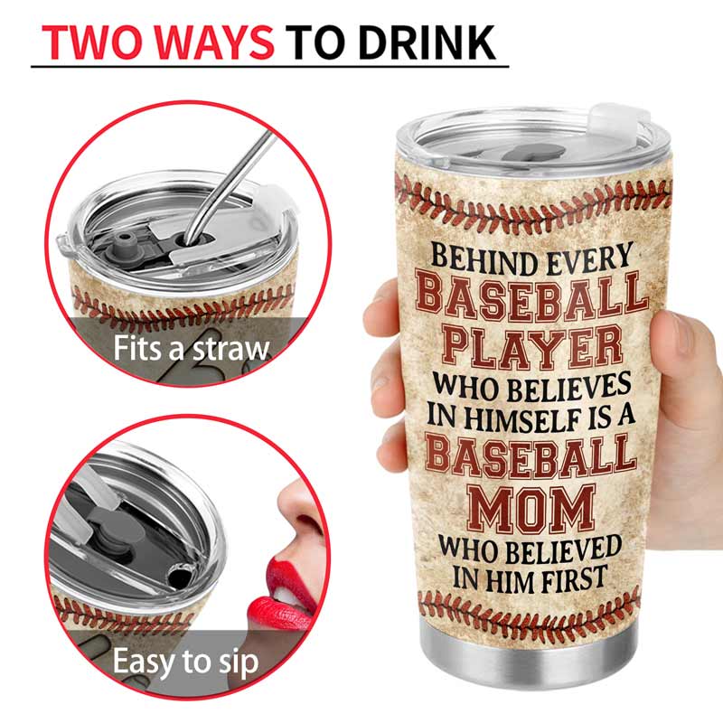 Baseball Mom Gift - Behind Every Great Player is a Proud Mom - Personalized Tumbler Cup