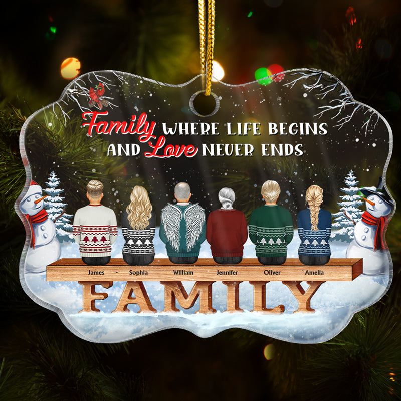 Personalized Family Christmas Ornament: 'Where Life Begins & Love Never Ends'