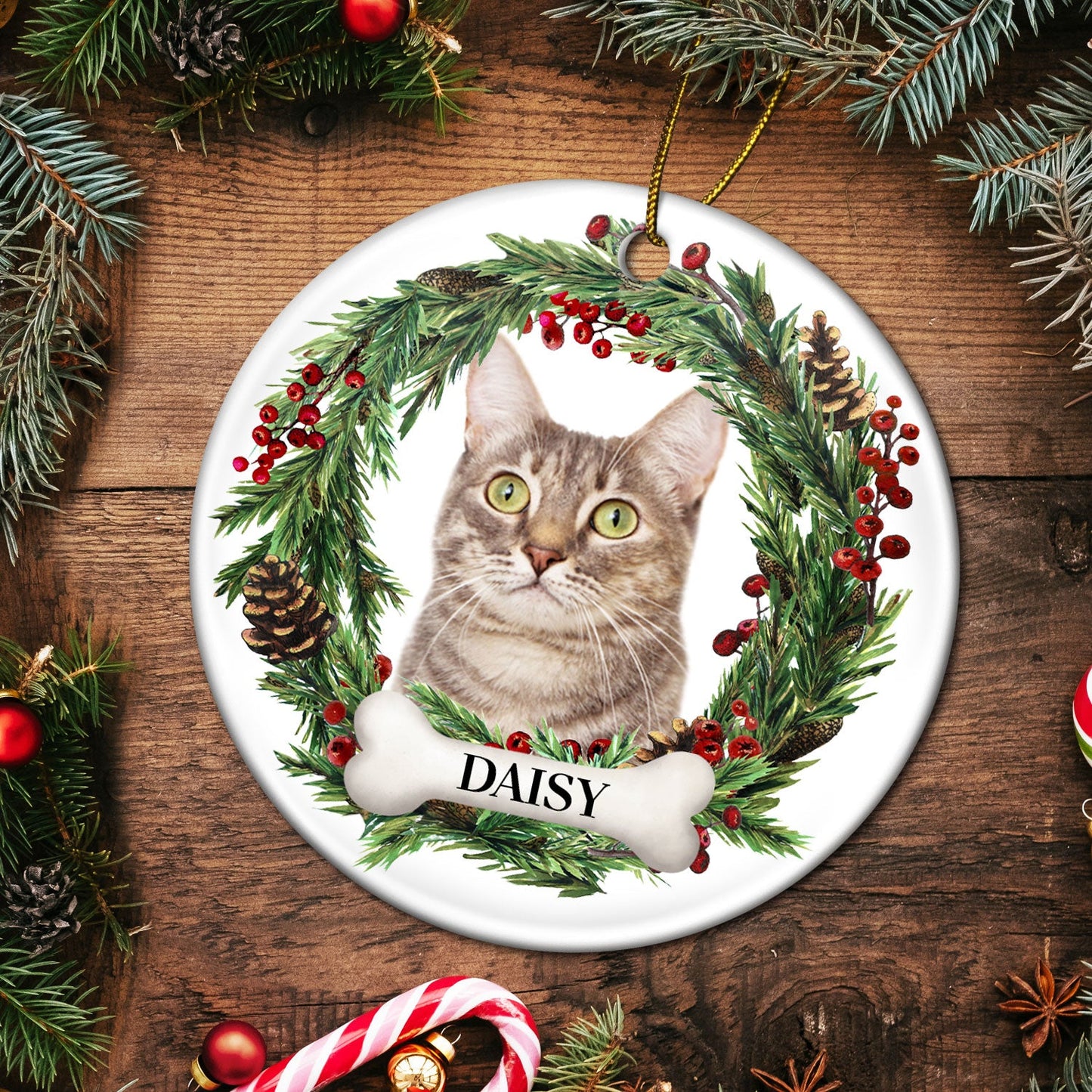 Personalized Pet Photo Ceramic Ornament - Christmas Keepsake for Pet Lovers