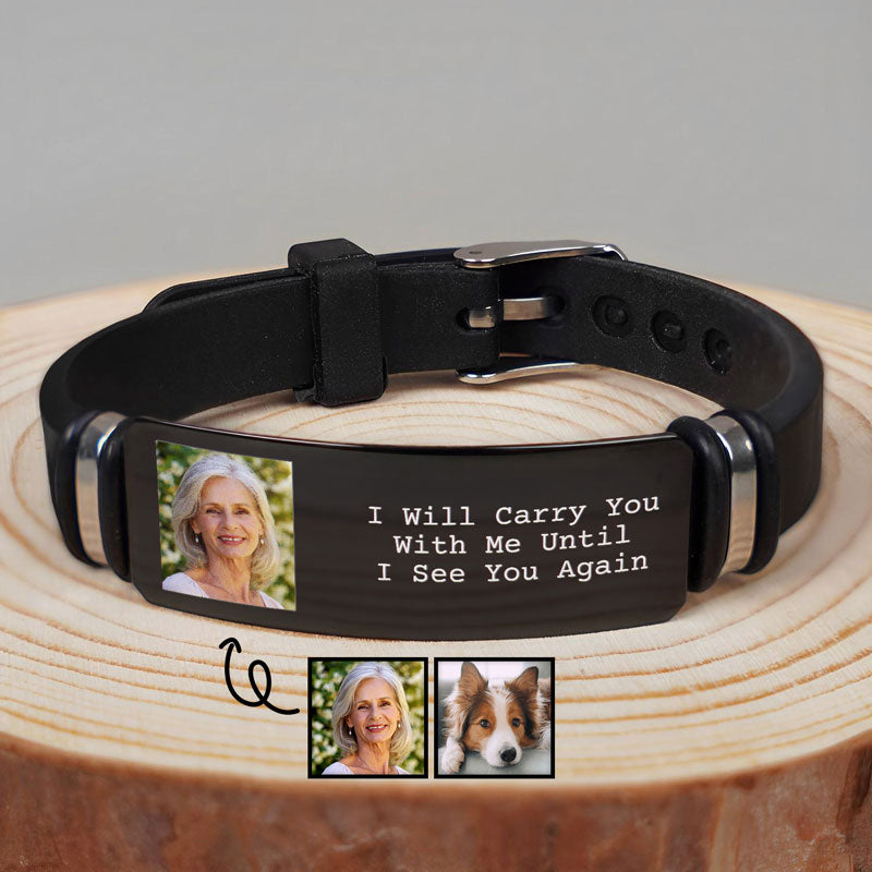 Heartfelt Photo Bracelet: Personalized Memorial For Loved One Keepsake | 'I'll Carry You'