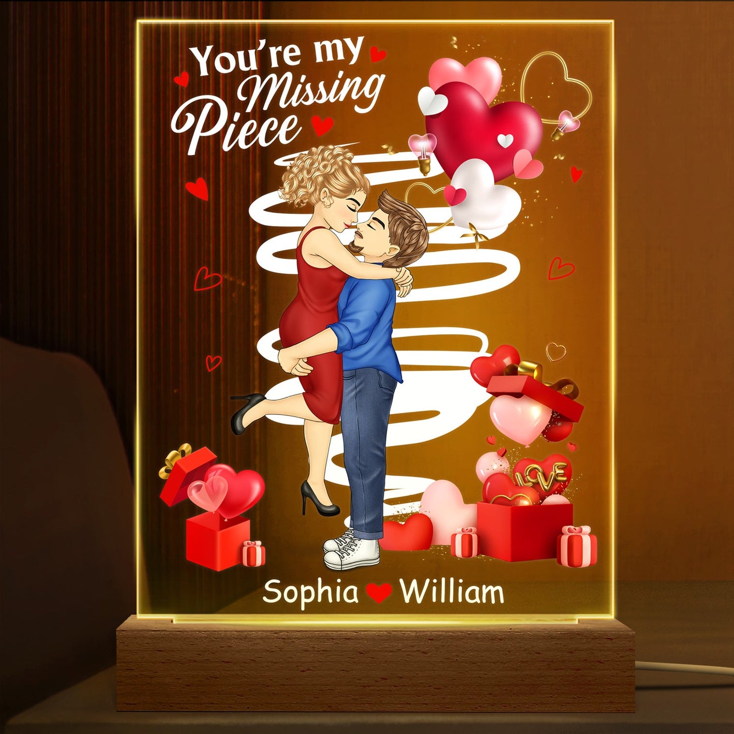 Personalized "You're My Missing Piece" 3D LED Light for Couples - Anniversary Gift