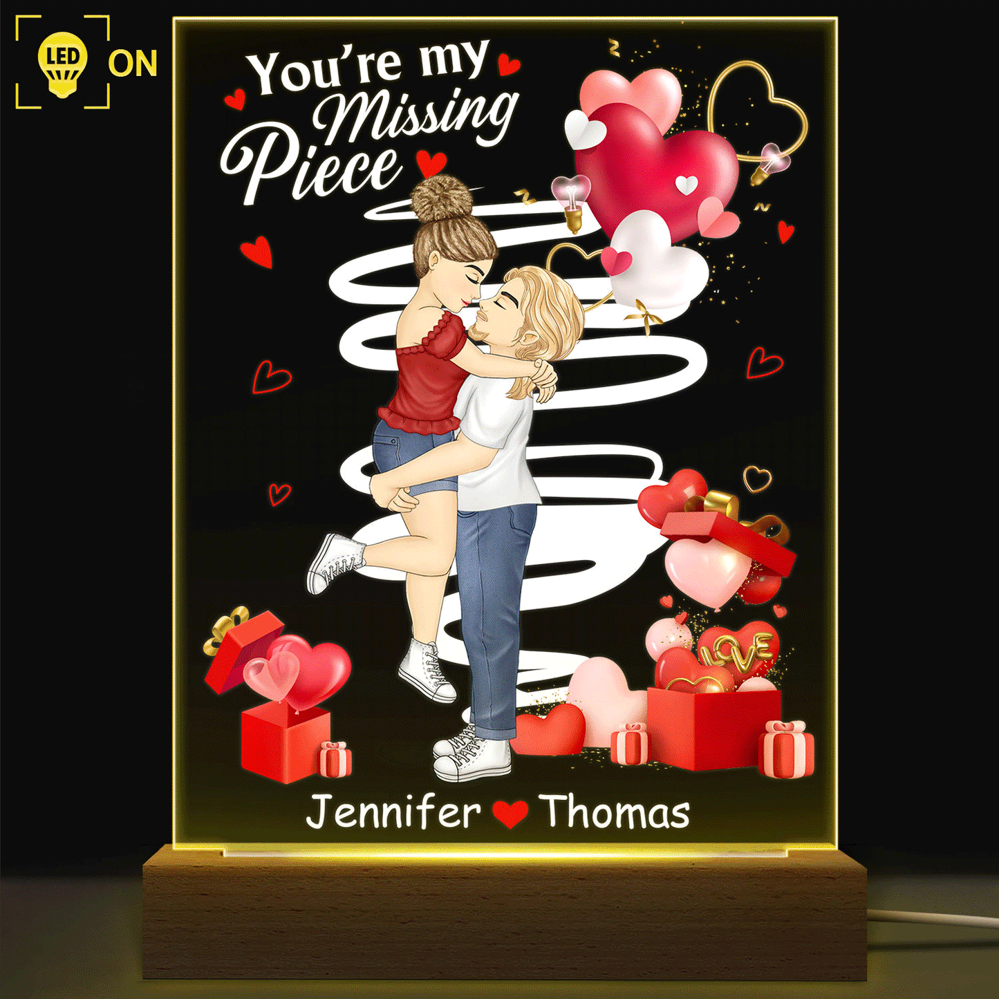 Personalized "You're My Missing Piece" 3D LED Light for Couples - Anniversary Gift
