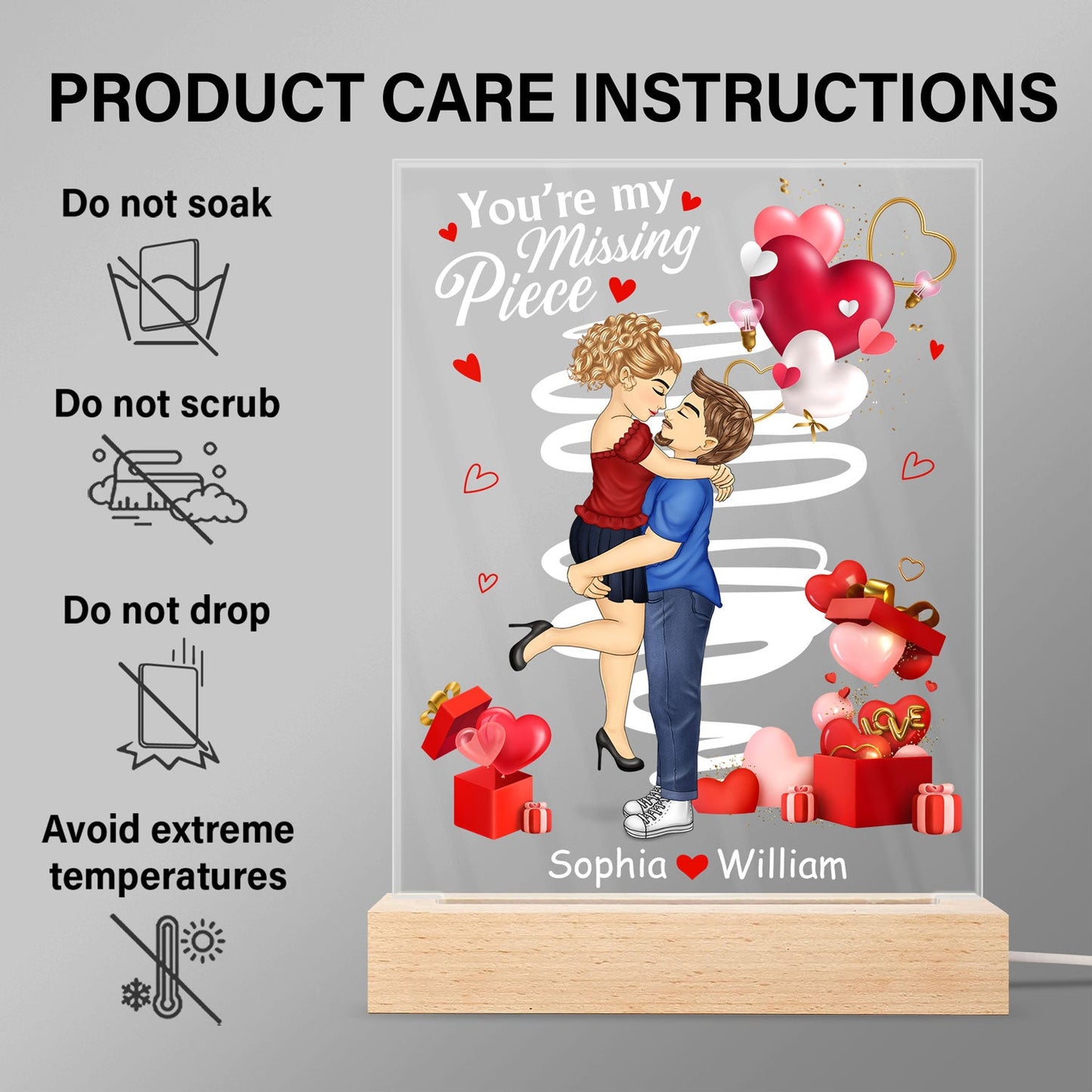 Personalized "You're My Missing Piece" 3D LED Light for Couples - Anniversary Gift