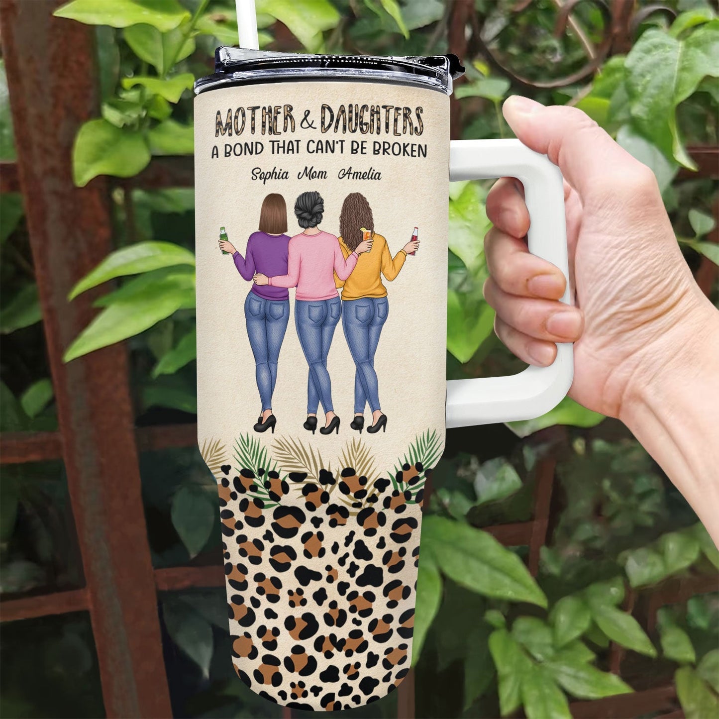Mother & Daughters A Bond That Can't Be Broken - Personalized Tumbler With Straw