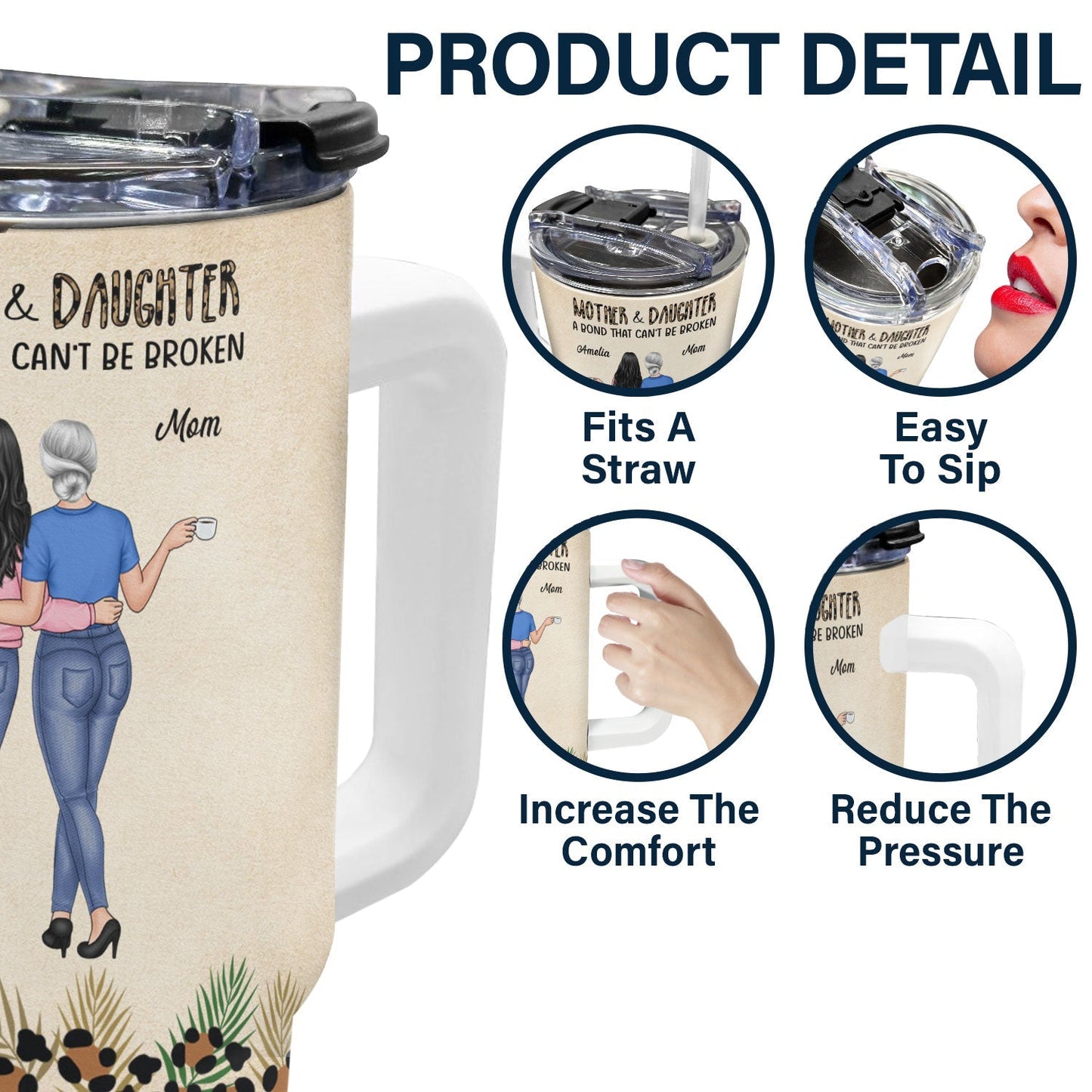 Mother & Daughters A Bond That Can't Be Broken - Personalized Tumbler With Straw