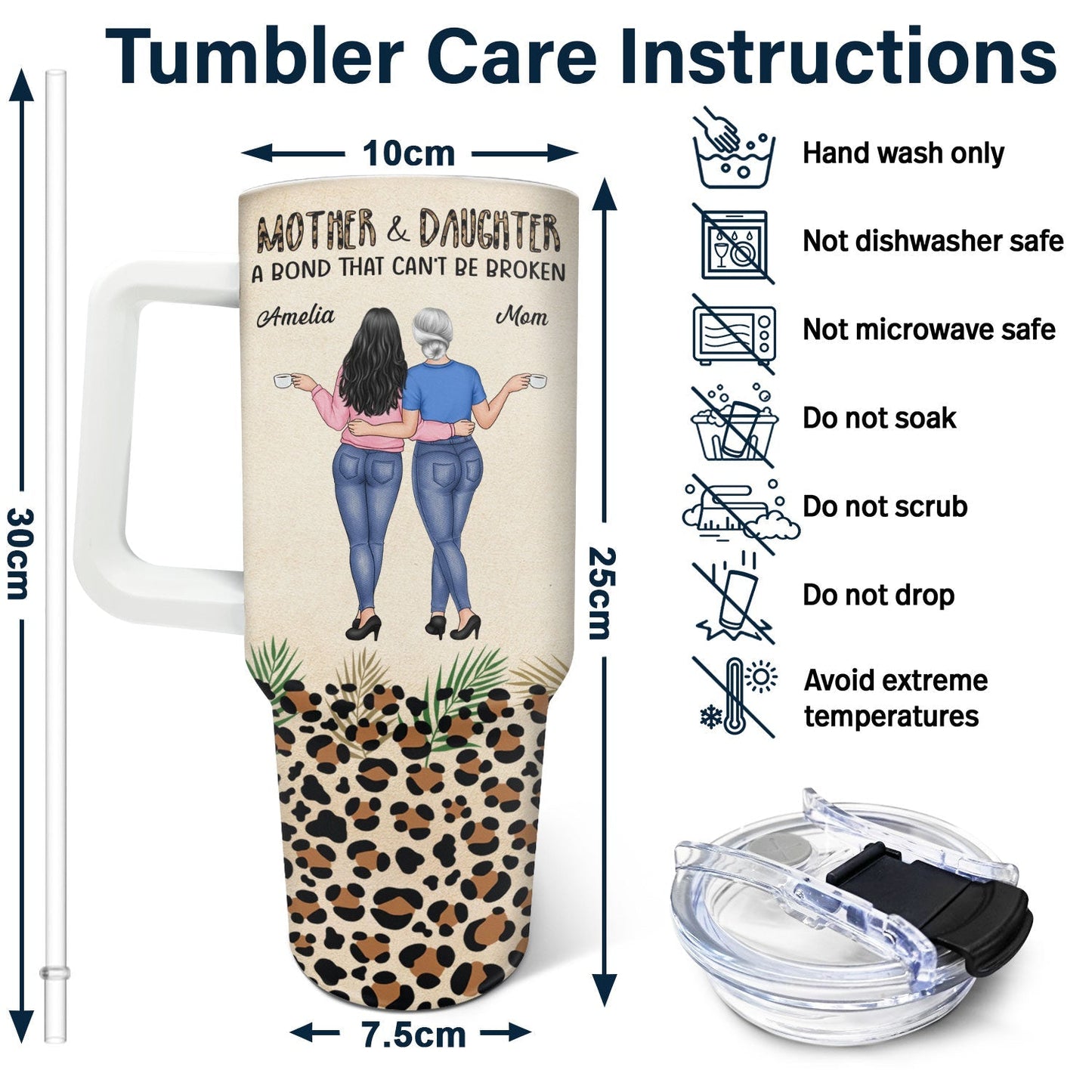 Mother & Daughters A Bond That Can't Be Broken - Personalized Tumbler With Straw