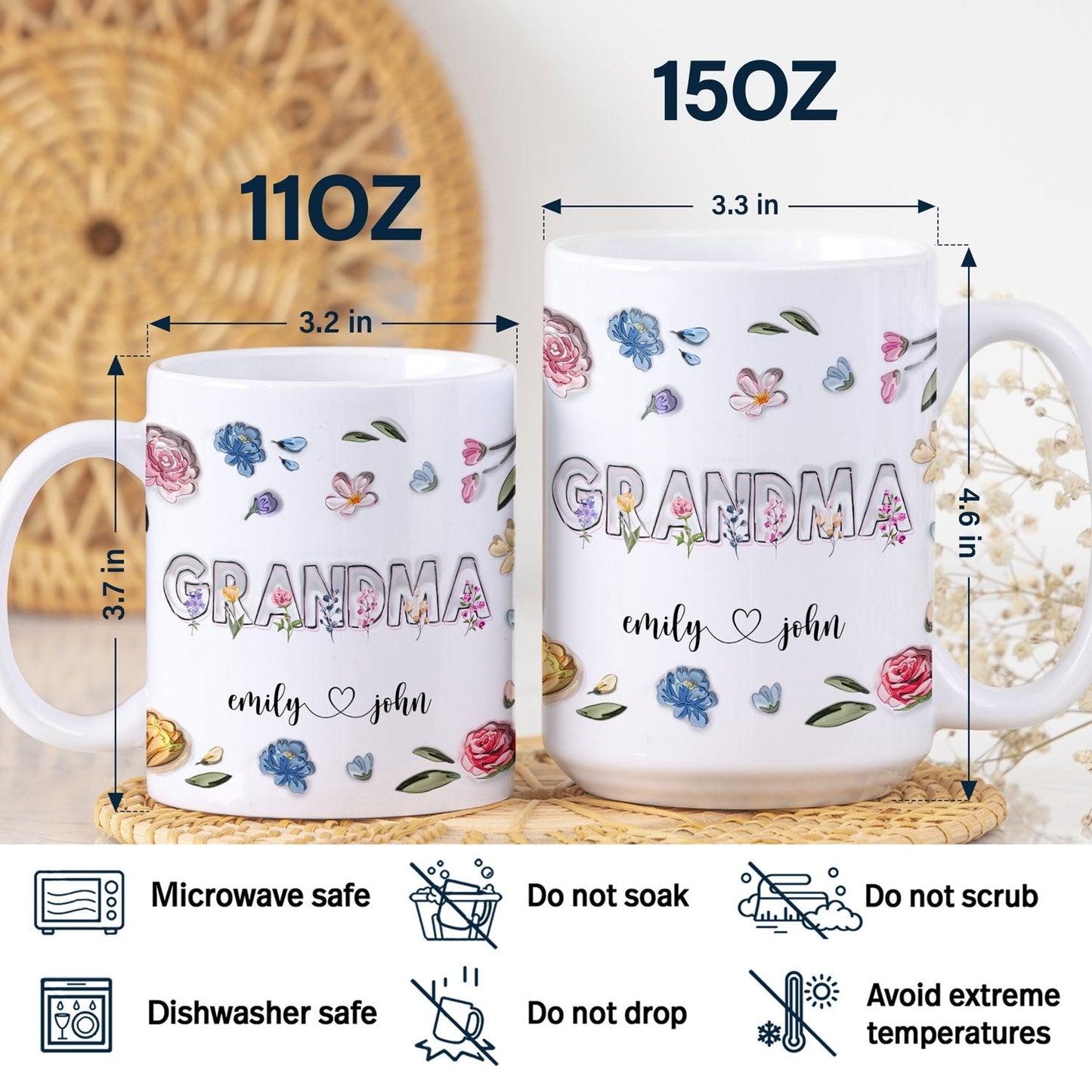 Personalized Floral NANA Mug - Heartfelt Gift for Grandma from Kids