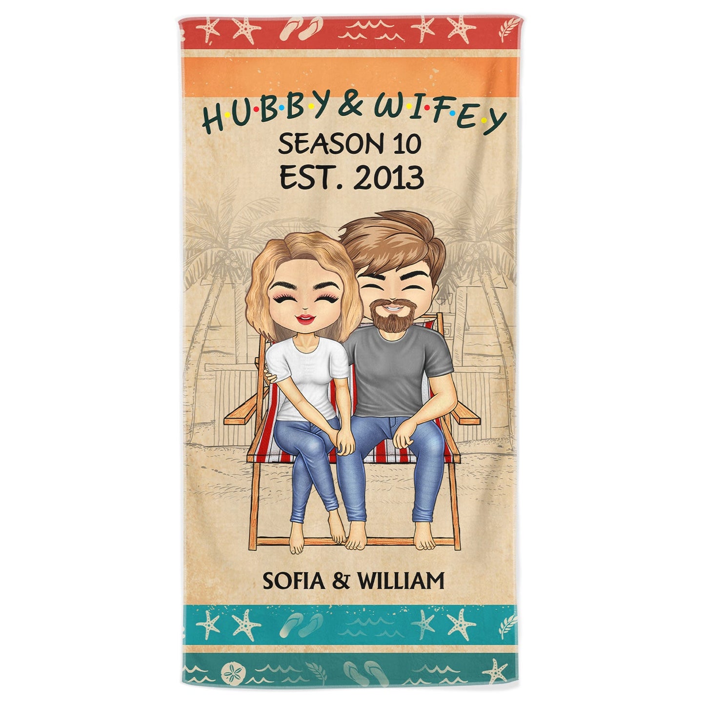 Personalized 'Hubby & Wifey Season' Beach Towel - Custom Anniversary Gift