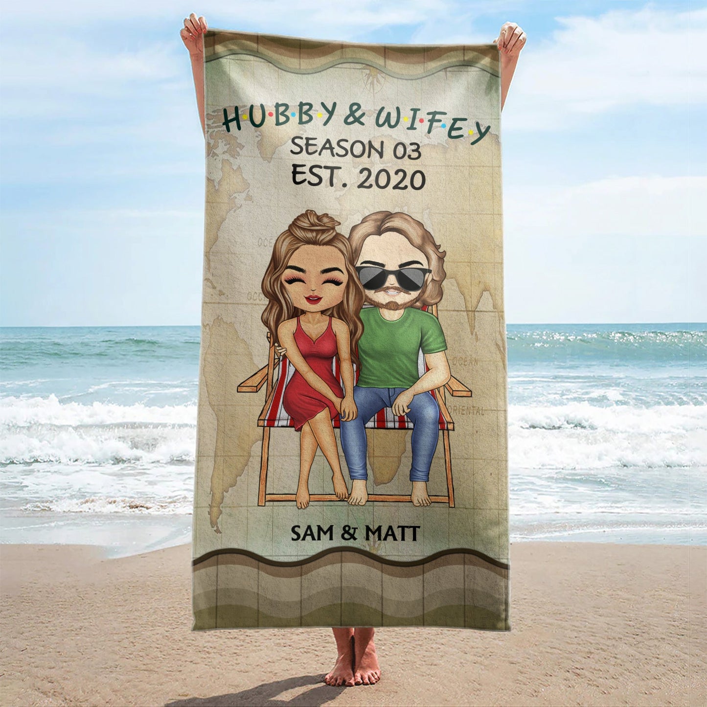 Personalized 'Hubby & Wifey Season' Beach Towel - Custom Anniversary Gift