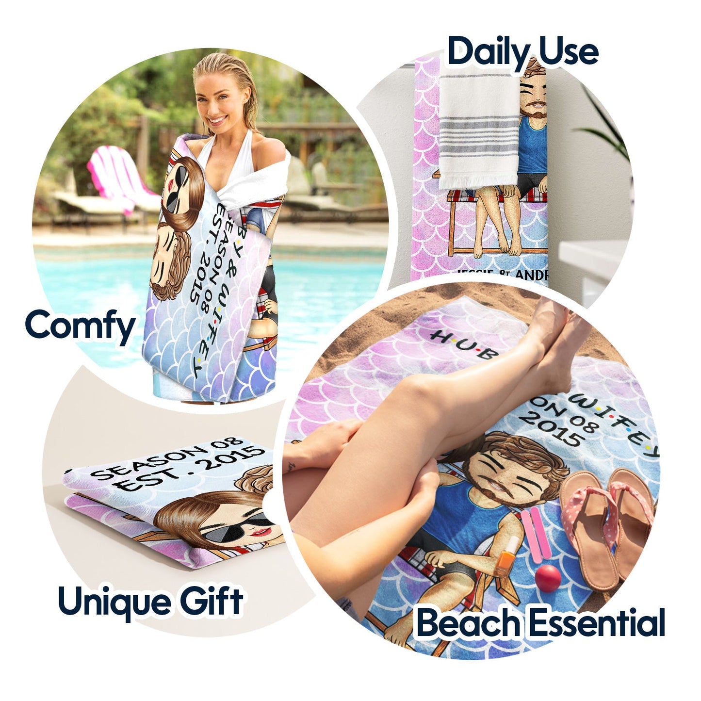 Personalized 'Hubby & Wifey Season' Beach Towel - Custom Anniversary Gift