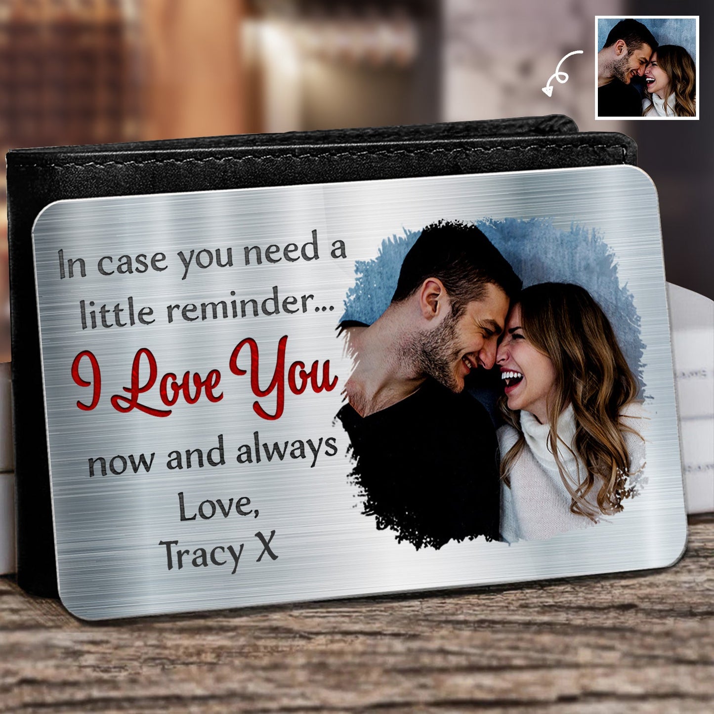 Custom Photo Aluminum Wallet Card - 'I Love You Now & Always' Couples Gift