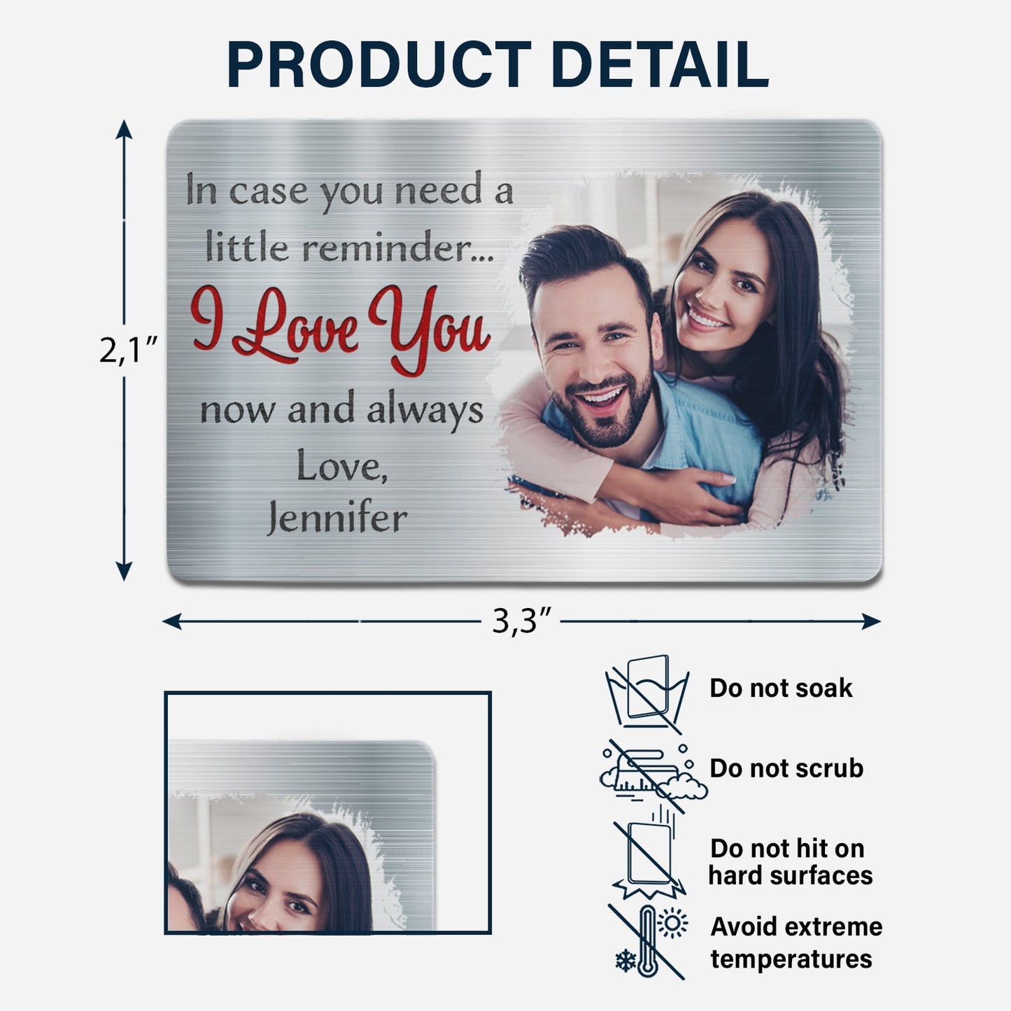 Custom Photo Aluminum Wallet Card - 'I Love You Now & Always' Couples Gift