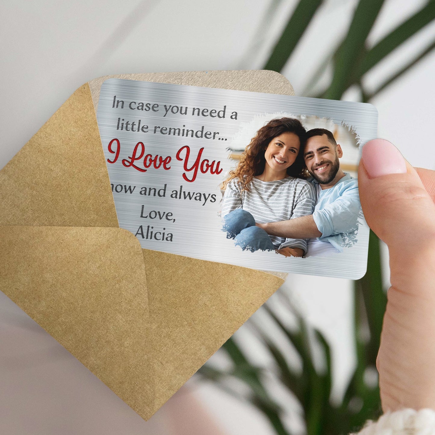 Custom Photo Aluminum Wallet Card - 'I Love You Now & Always' Couples Gift