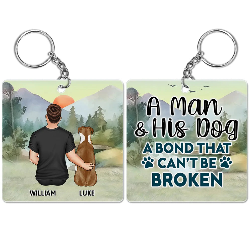 Personalized "A Bond That Can't Be Broken" Girl & Dog Keychain Gift