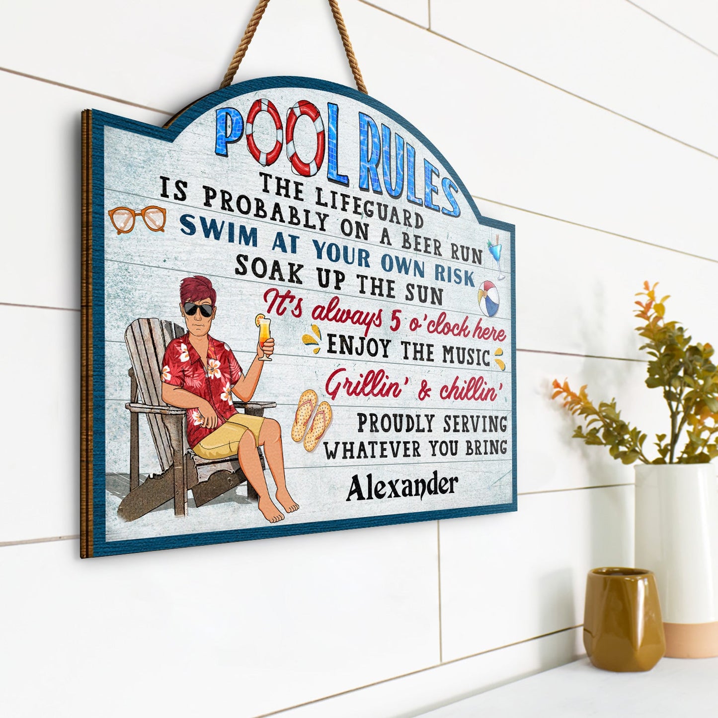Personalized "Pool Rules" & "Grillin' Chillin'" Wood Sign for Backyard Fun